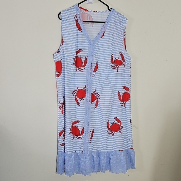 Dresses & Skirts - Modlily Striped Sleeveless Dress with Red Crab Print Size XXL